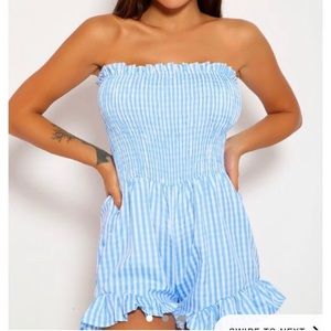 Blue and White Gingham Romper
